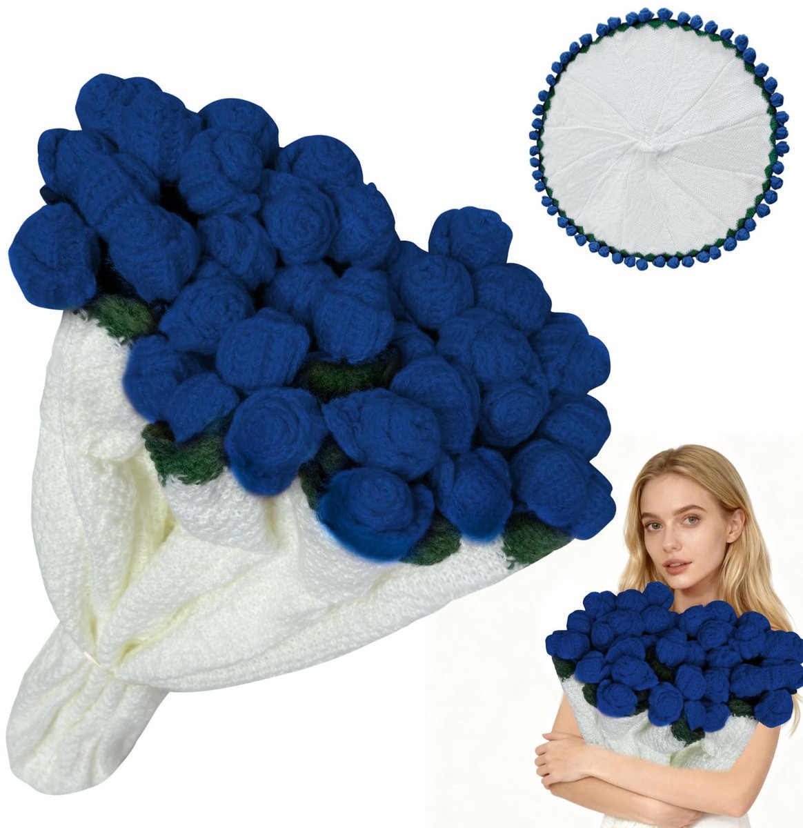 Boeket deken, blauwe rozen bloemendeken, zachte romantische rozendeken, bankdeken, 80 cm, Valentijnsdag boeket deken voor Thanksgiving moederdagcadeau, woondecoratie
