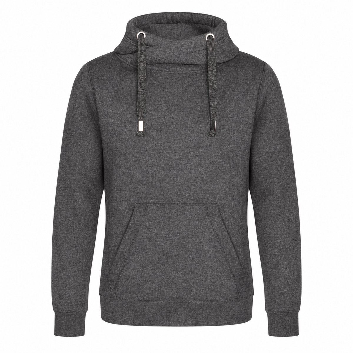 Cross Neck Hoodie Heren – Heavyweight Hoodie 330 g/m² – Crossover Hals – Streetwear Trui – gemêleerd Donkergrijs Gemeleerd