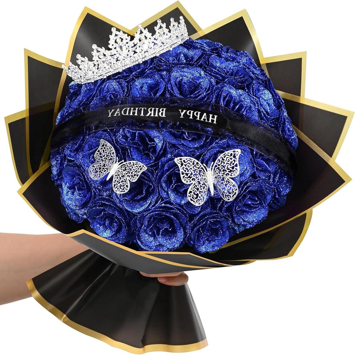 Glitter Rozen Boeket - Nep Bloemen - Cadeau Verrassen - DIY Compleet Pakket - 36 Rozen - Blauw
