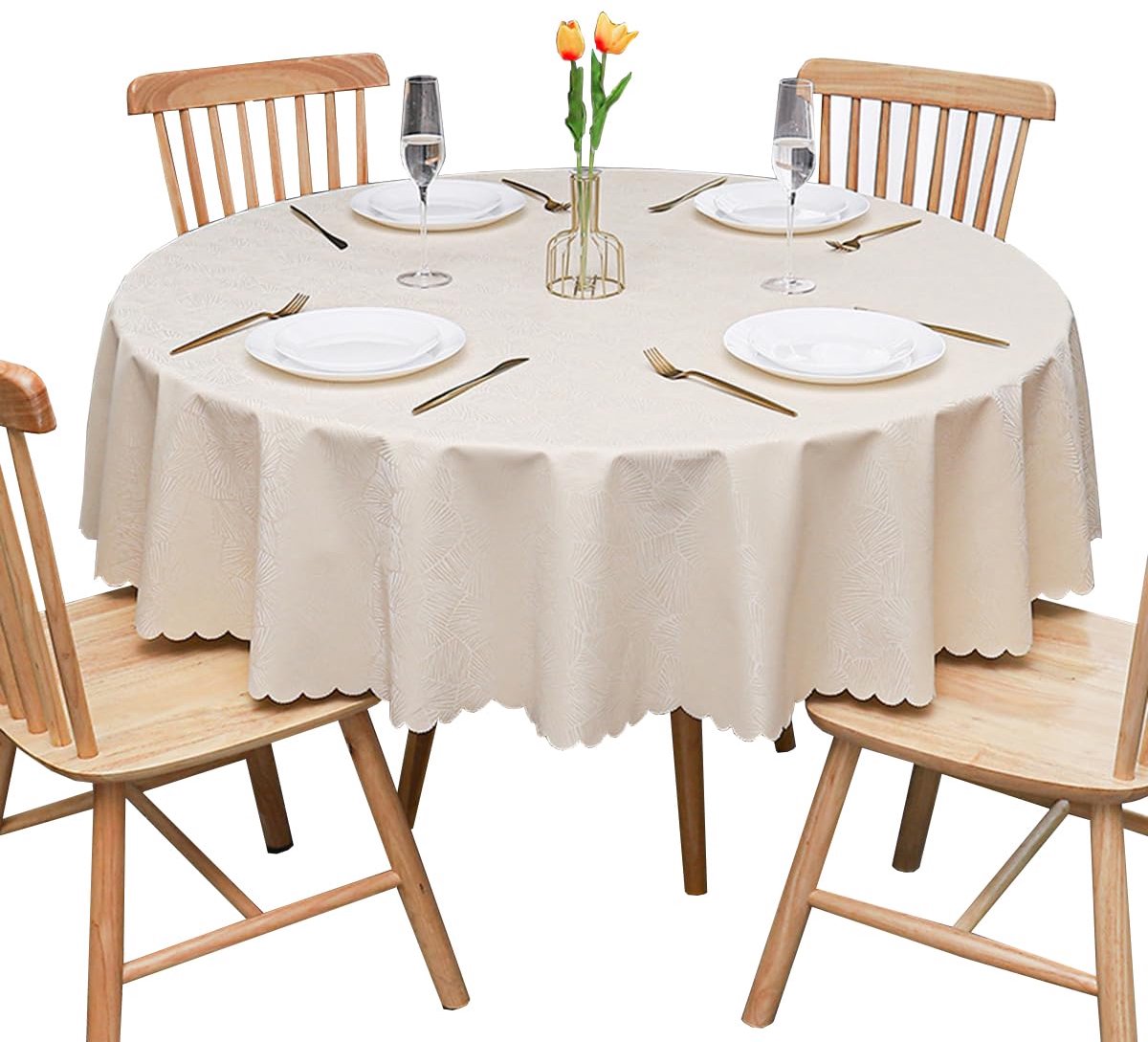 PVC-tafelkleed, verdikt, water- en vuilafstotend, krasbestendig, Beige, diameter 200 cm