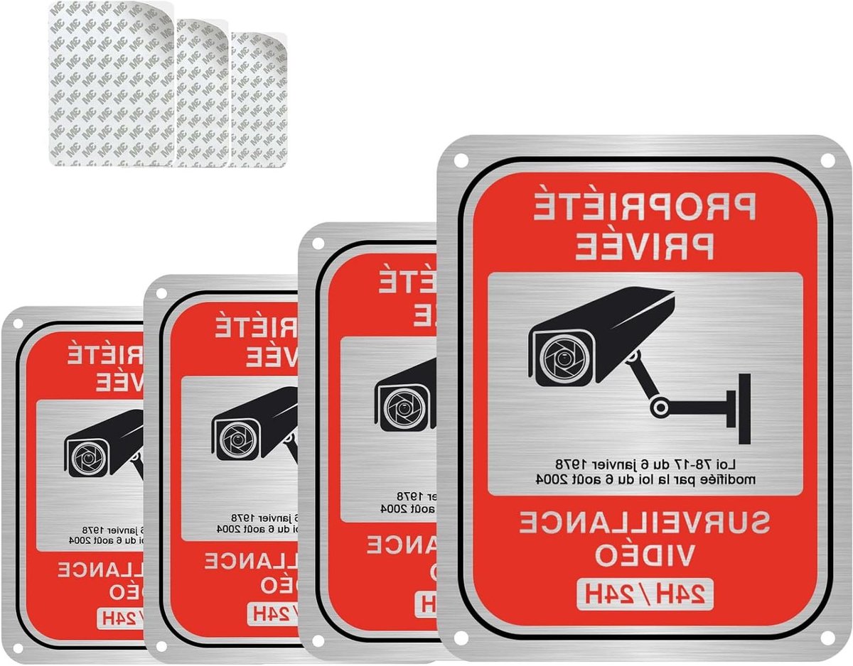 Bewegwijzering Camera - Video Surveillance Paneel - Veiligheid Aangeven - Aluminium Constructie - 15 x 12 cm - Zilver Rood