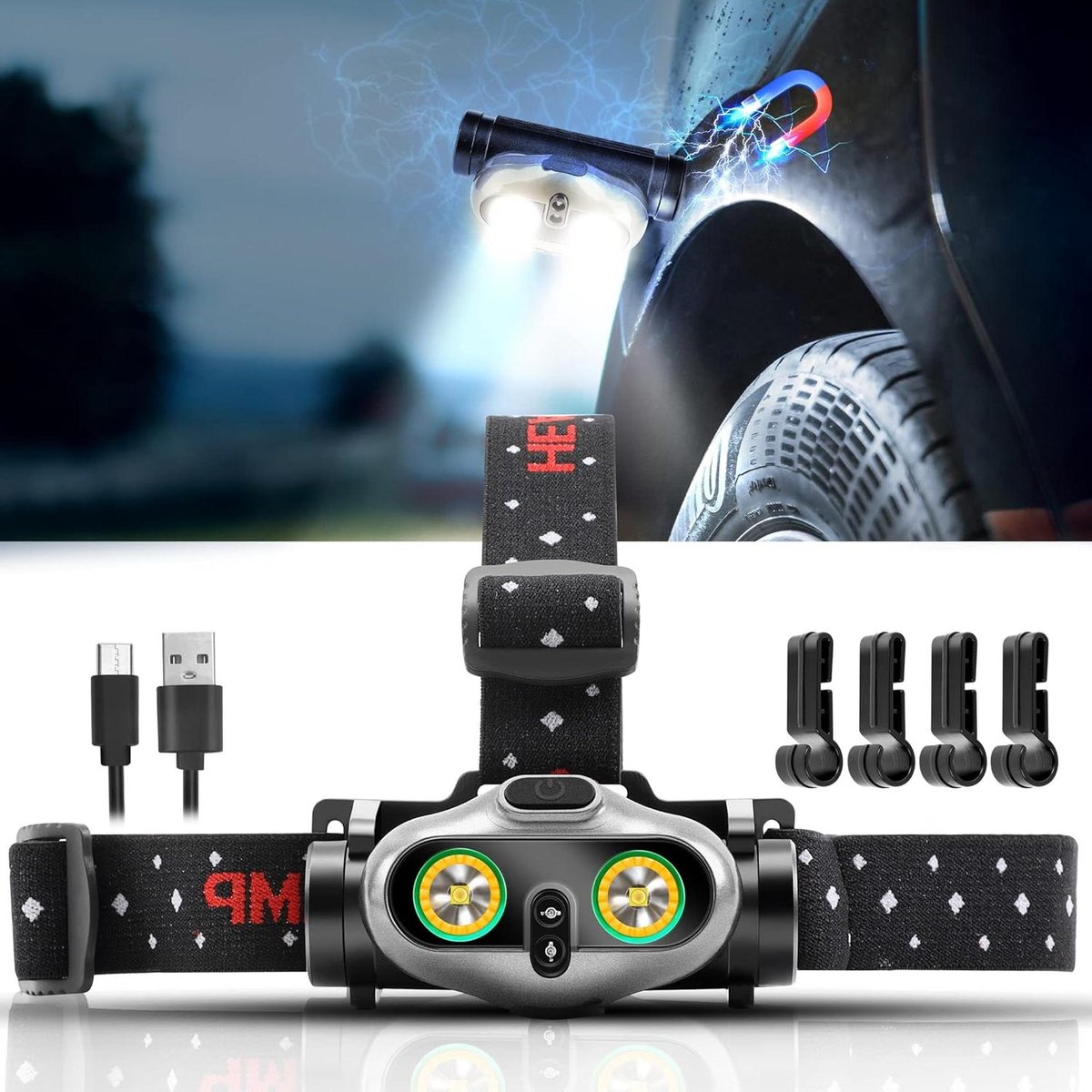 Oplaadbare Koplamp - Hoofdlamp LED - Buitenactiviteiten Verlichting - Groothoekverlichting 1100 Lumen - USB Oplaadbaar - Grijs