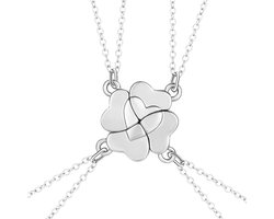 Ketting voor 4, 4 Pcs Beste Vriend Kettingen BFF Ketting voor 4 Meisjes Matching Vier Bladklaver Hanger Zuster Ketting voor Vrouwen Graduatie Verjaardag Kerstgeschenken (zilverkleurig)