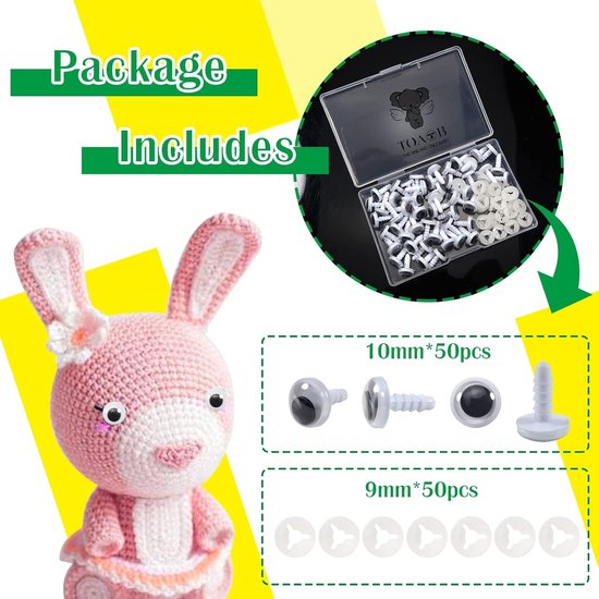 Ogen met Sluitringen 10 mm Kunststof Wiggle Googly Eyes voor Gehaakte Dieren Pluche Poppen — afbeelding 3
