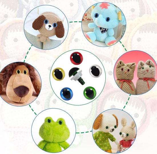 Ogen met Sluitringen 10 mm 5 Kleuren Amigurumis Kattenogen van Kunststof voor Dieren Pluche Poppen Handwer — afbeelding 4