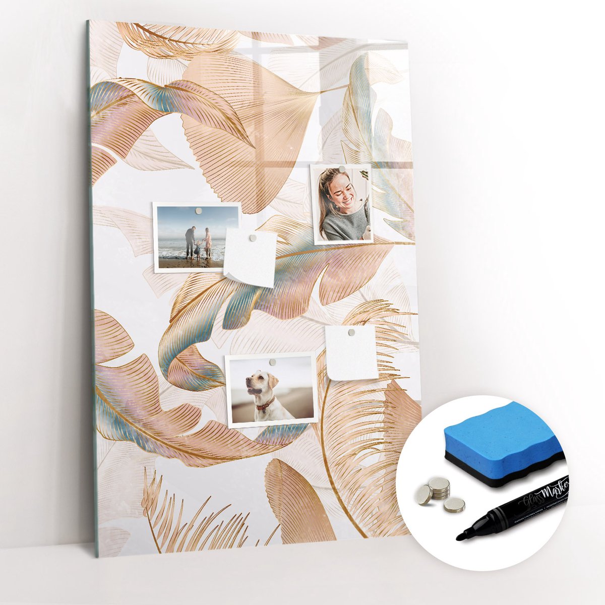 Tulup Whitebord - Vogelverenpatroon - 60 x 90 cm - Veelkleurig Foto Magneetbord - Gratis 5 Sterke Magneten + Whiteboard Marker & Wisser - Minimalistisch Prikbord - Magneetbord Design - Notitiebord Werkplek