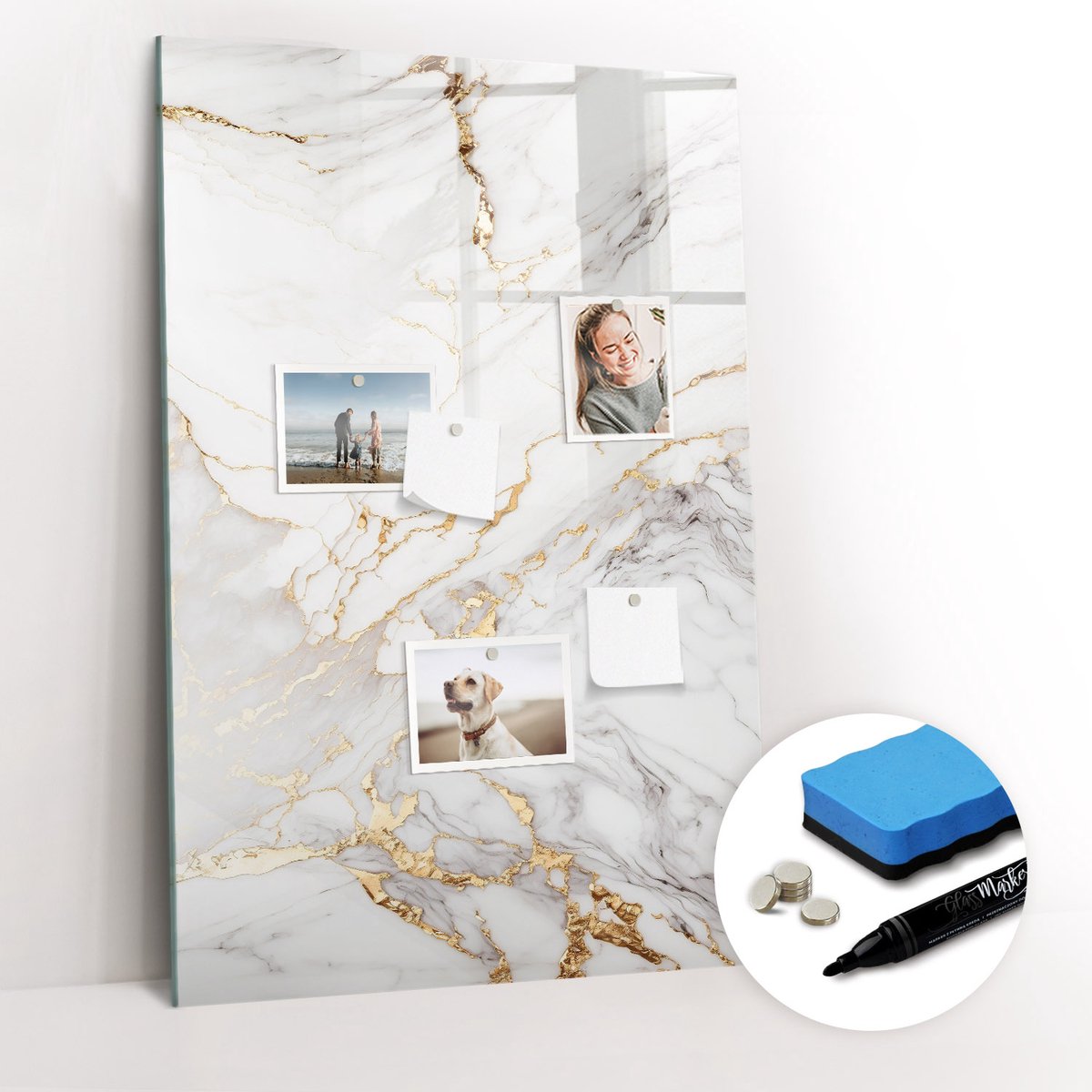Tulup Whitebord - Decoratief siermarmer - 60 x 90 cm - Wit Magnetisch Wandbord - Gratis 5 Sterke Magneten + Whiteboard Marker & Wisser - Industrieel Wandbord - Magneetbord Rechthoekig - Planning Muur