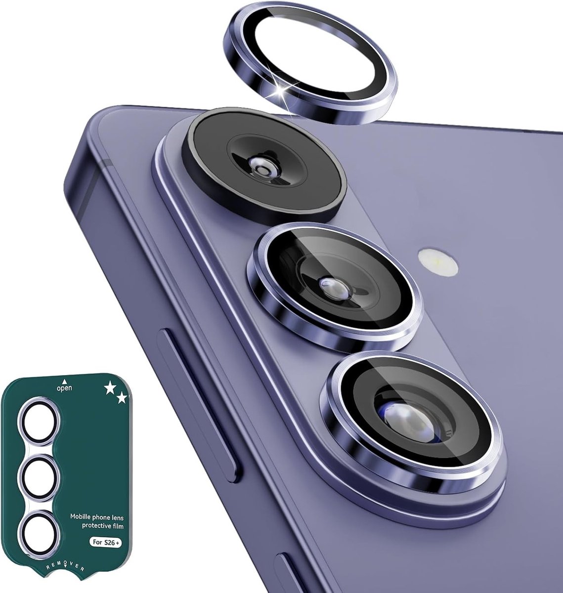 Cameralensbeschermer voor Samsung Galaxy S26 - HD gehard glas, krasbestendig, eenvoudig te installeren, 9H hardheid, optimale bescherming en metalen ring