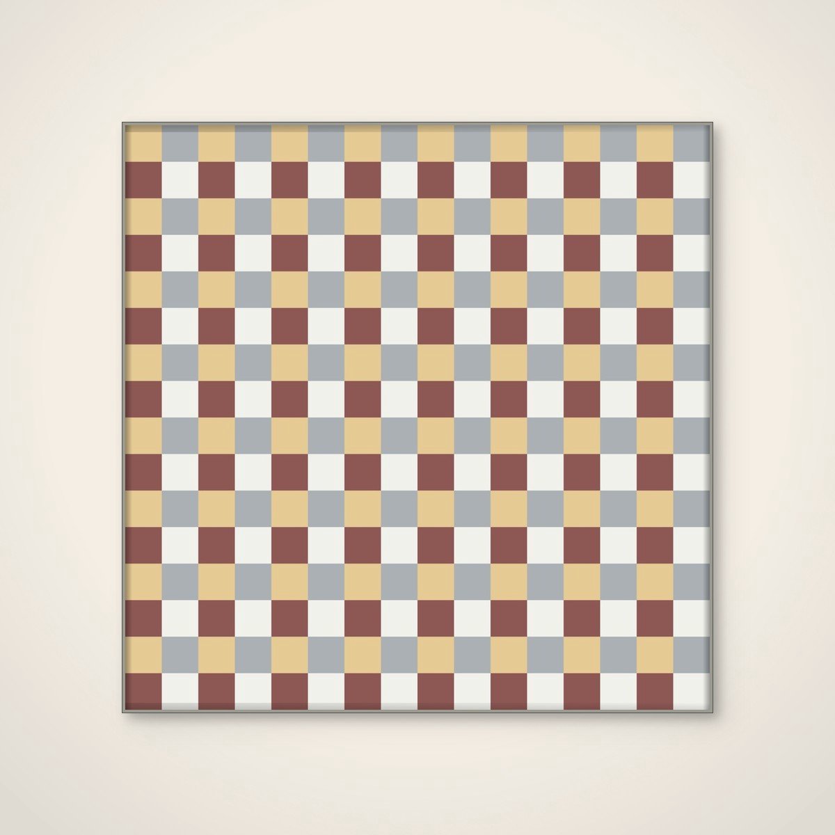 Akoestisch schilderij - 100 x 100 cm - Earthy Checker Pattern van Little Dean - Geometrische wanddecoratie - zilver textielframe