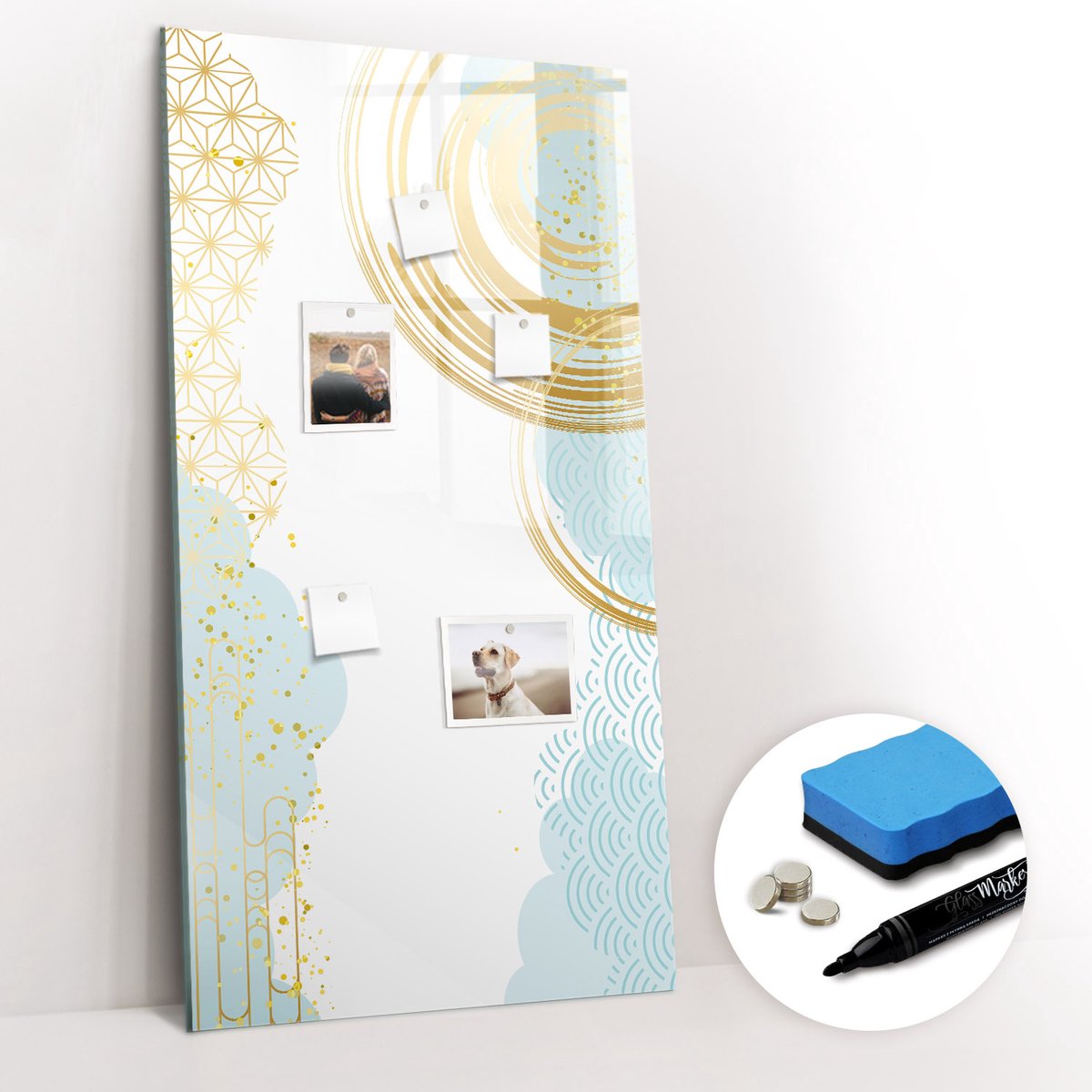 Tulup Whitebord - Decoratieve abstractie - 60 x 120 cm - Veelkleurig Magnetisch Memobord - Gratis 5 Sterke Magneten + Whiteboard Marker & Wisser - Wanddecoratie Kantoor - Memobord Glas - Inspiratiebord Kantoor