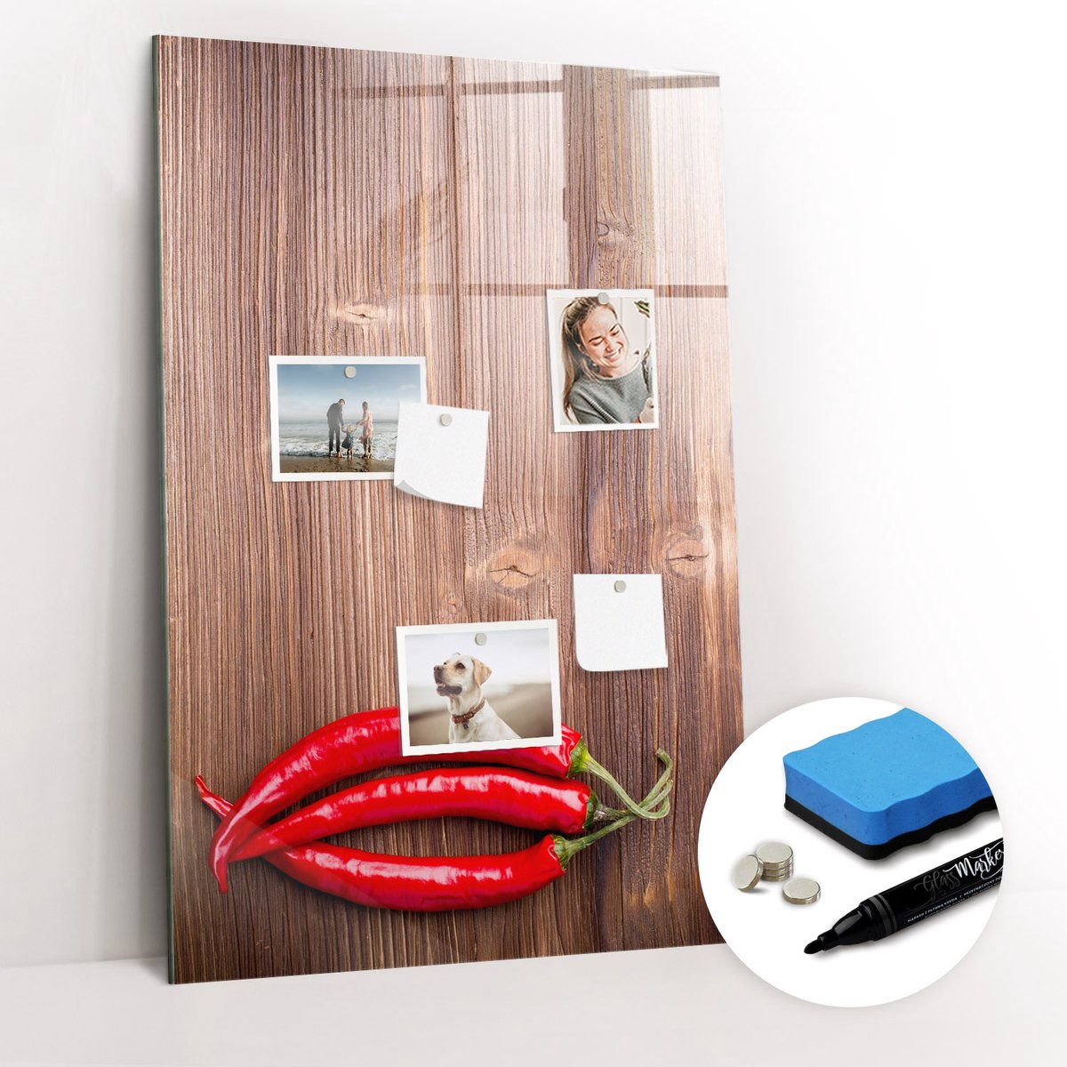Tulup Whitebord - Paprika's op een plank - 60 x 90 cm - Rood Magneetbord Design - Gratis 5 Sterke Magneten + Whiteboard Marker & Wisser - Minimalistisch Prikbord - Memo Magneetbord - Planning Muur