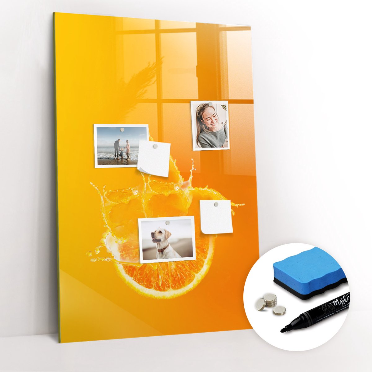 Tulup Whitebord - Sinaasappelsap - 60 x 90 cm - Oranje Memo Bord - Gratis 5 Sterke Magneten + Whiteboard Marker & Wisser - Industrieel Wandbord - Magneetbord Design - Productiviteit Tools