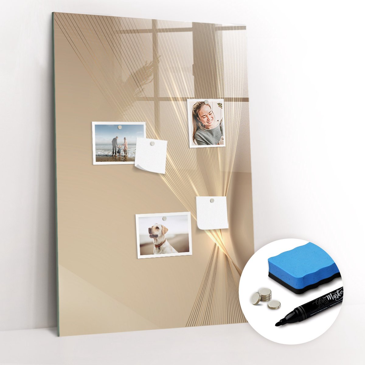 Tulup Whitebord - Abstract licht - 60 x 90 cm - Beige Magnetisch Memobord - Gratis 5 Sterke Magneten + Whiteboard Marker & Wisser - Stylish Memo Board - Magnetisch Bord - Planning Muur
