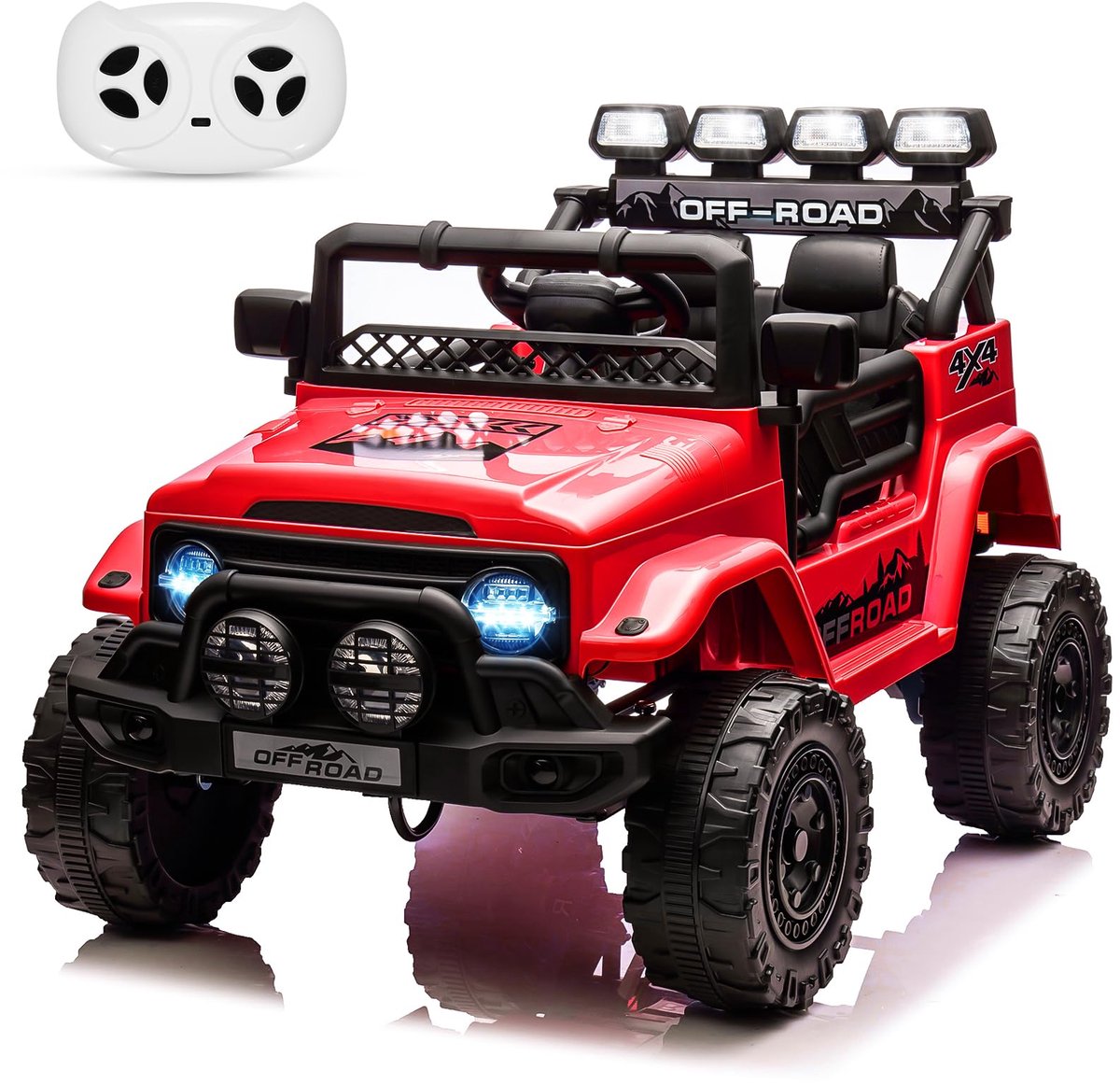 Triumpunpre - Elektrische kinderauto 12V met LED-verlichting, afstandsbediening voor ouders, 3 snelheden en claxon, vanaf 3 jaar, Rood