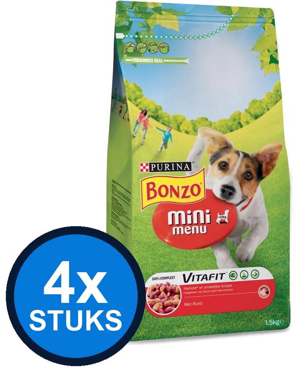 4x Bonzo - Mini Menu Rund - Hondenvoer Droogvoer - 1.5 kg