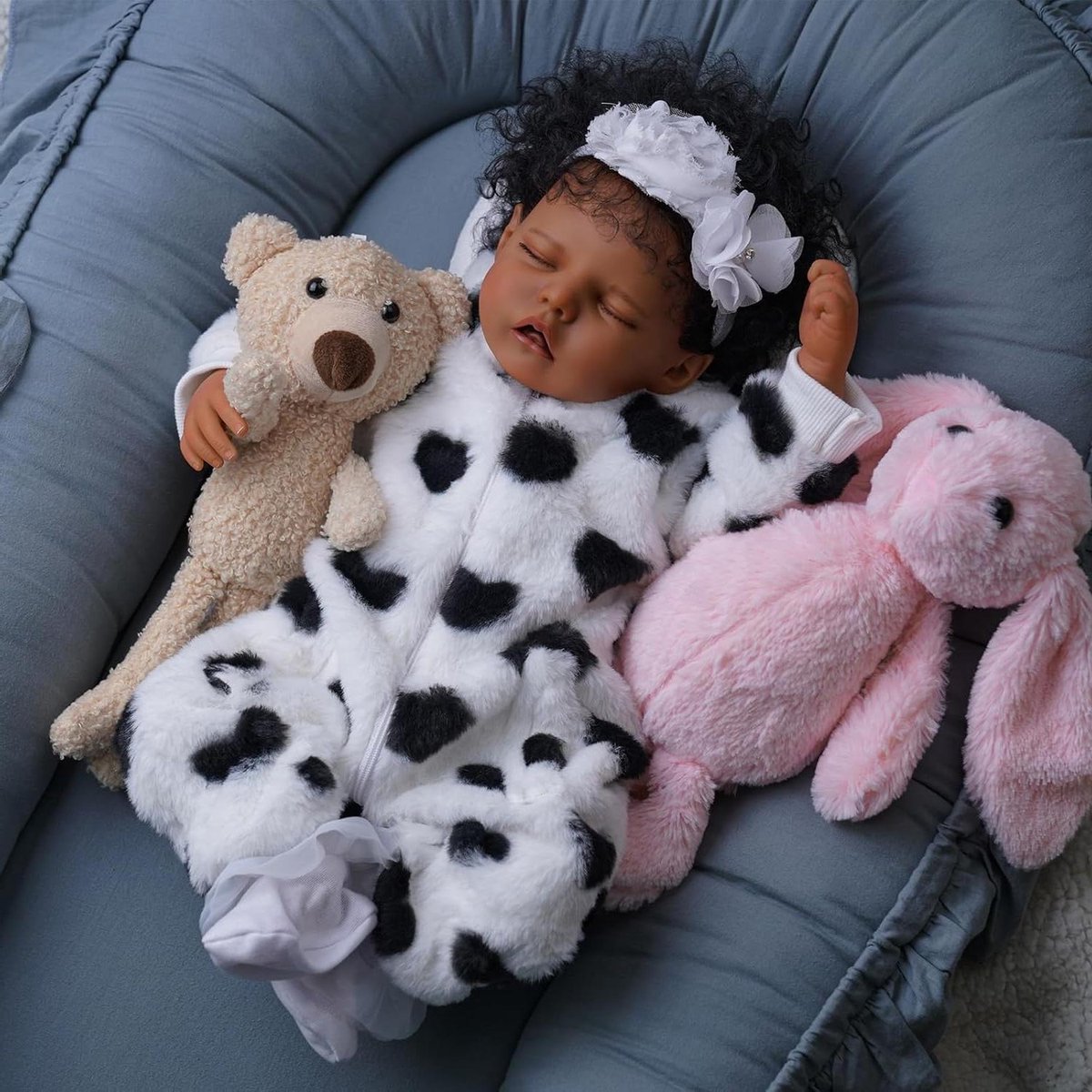 Reborn Baby Pop - Levensachtige Pop Pasgeboren Pop - Kinderen Spelen - Zacht Vinyl Lichaam - 43 cm - Zwart