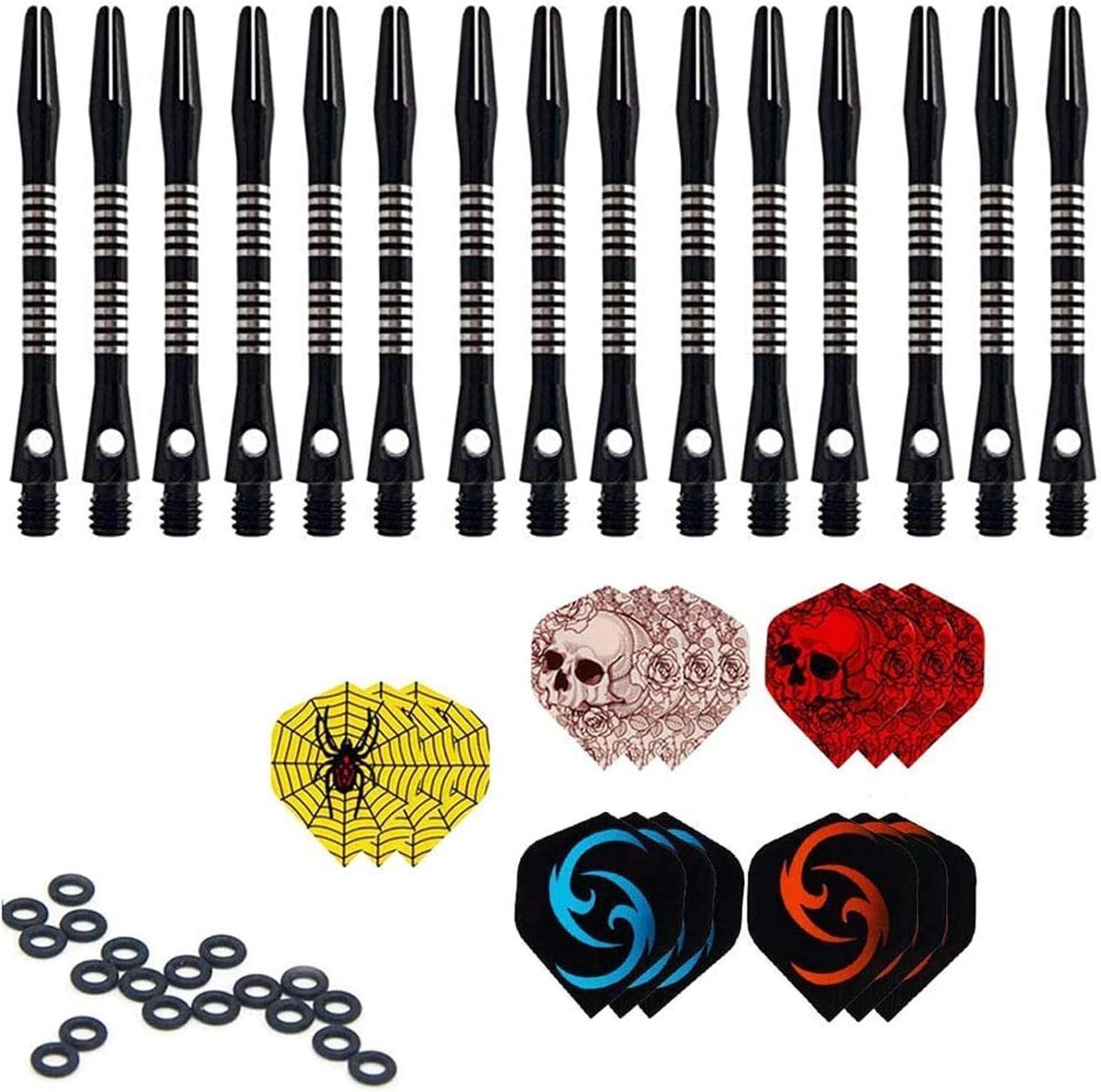 Dart Accessoires Set - Dart Onderdelen - Darten Verbeteren - Aluminium Schachten - 15 Stuks - Zwart