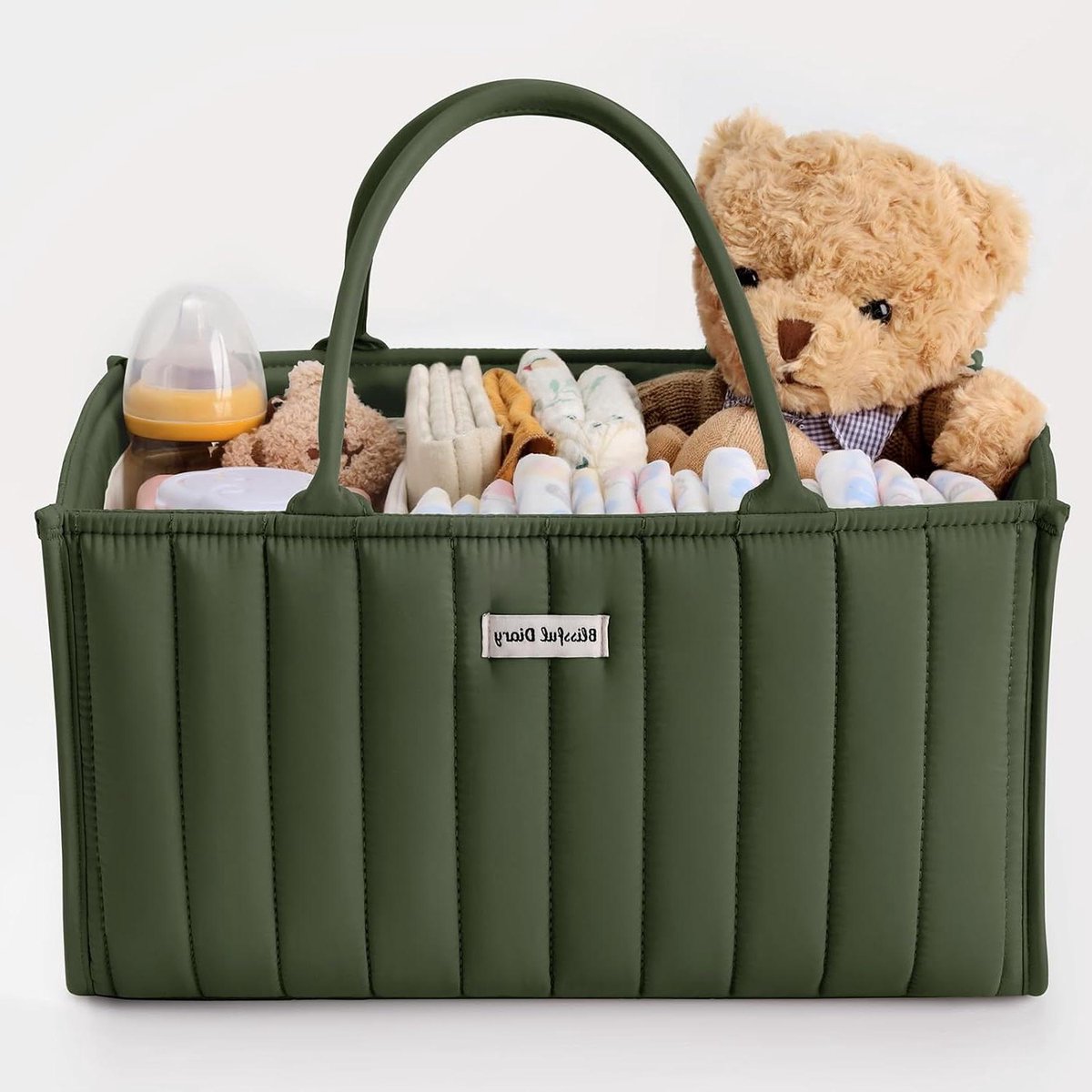 Luier Organizer Tas - Baby Opbergmand - Baby Verzorging - Verwijderbare Verdelers - 38x25x18 cm - Donkergroen