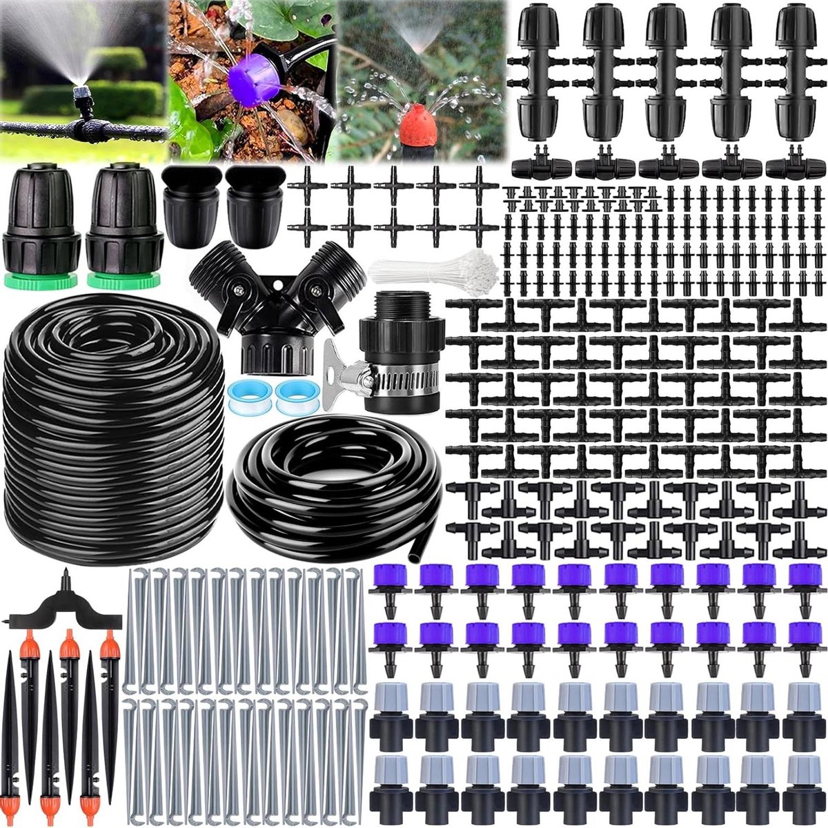 Druppelirrigatieset - Automatisch irrigatiesysteem - Tuin bewateren - 318 onderdelen - 40M + 10M slang - Zwart