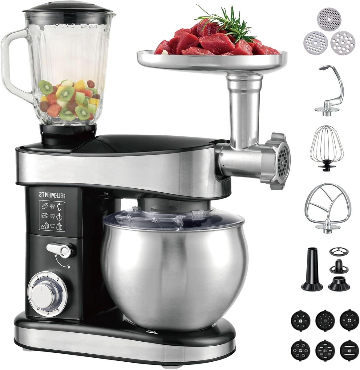 Keukenmachine 3-in-1 - Multifunctionele mixer - Eten bereiden - Krachtige 2000W motor - 6 Liter kom - Zwart