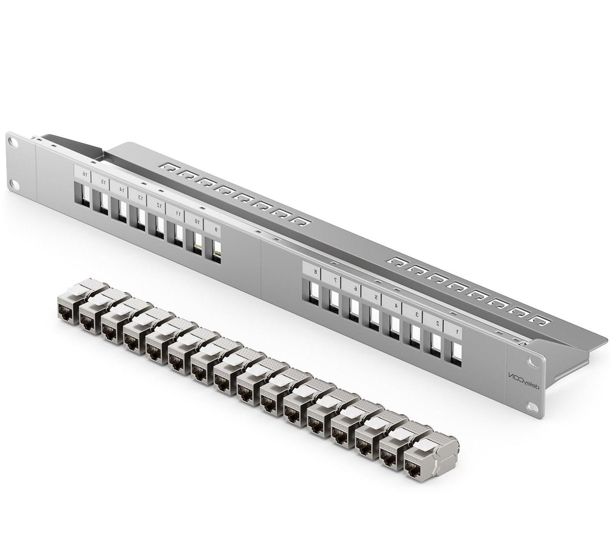 Patch Panel Set - Netwerk Paneel - Netwerk Installatie - 16 Poorten CAT6a - 19 Inch 1U - Grijs