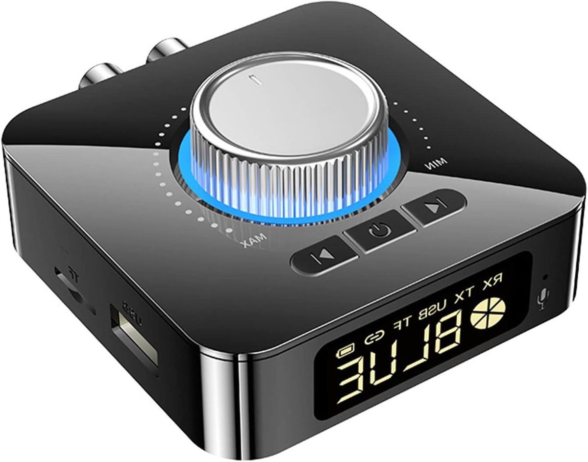 Bluetooth Geluidsadapter - Draadloze Audio Ontvanger - Muziek Streamen - LED Digitaal Scherm - 400mAh Batterij - Zwart