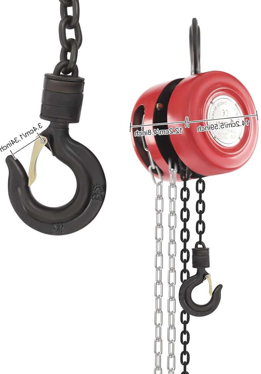Handkettingtakel - Kettinglier Takel - Zware Lasten Hefen - Handmatige Bedienen - 1 Ton 3 Meter - Rood