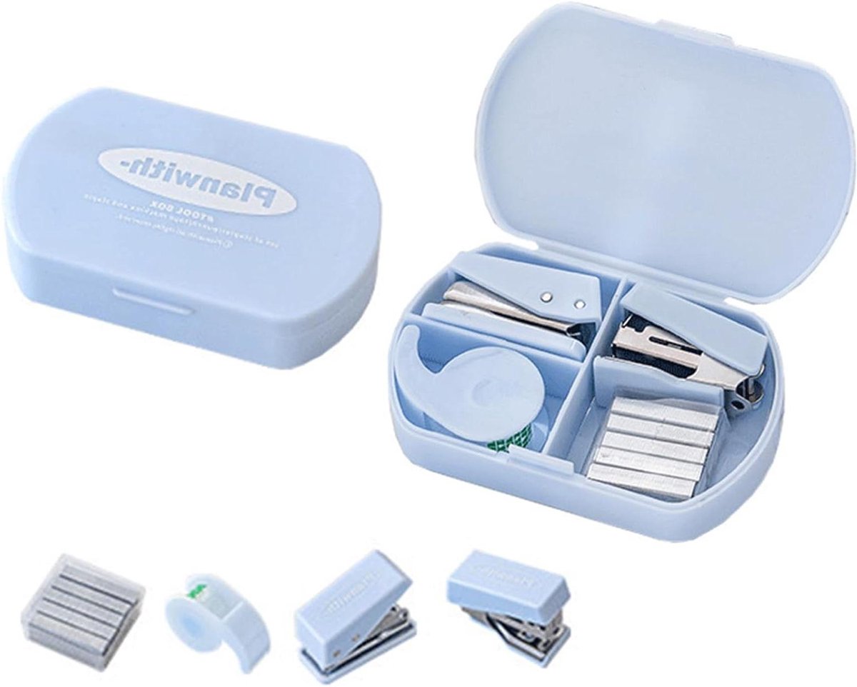 Mini Nietmachine Set - Compacte Kantoor Set - Papier Organiseren - 3-in-1 Multifunctioneel - 123 cm - Blauw