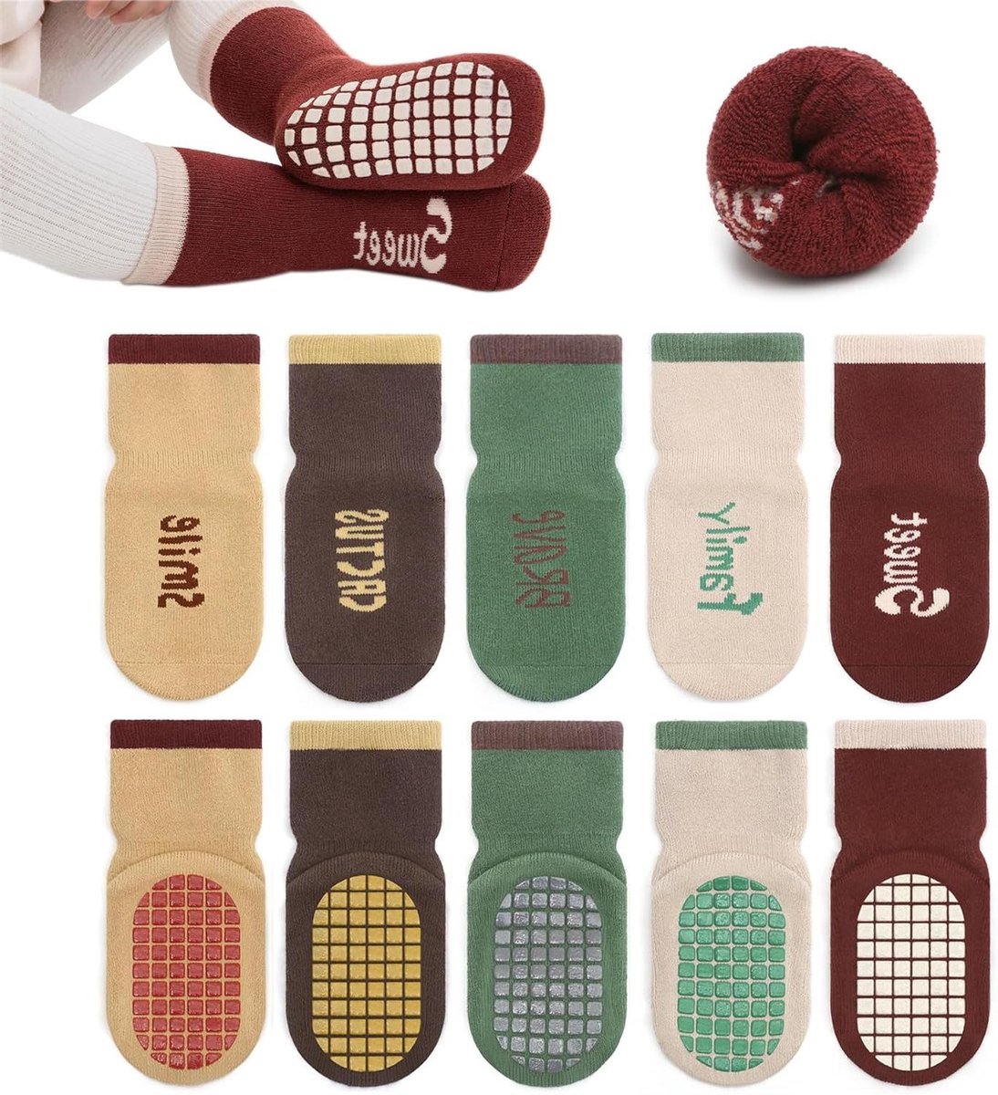 Babysokken Antislip Katoen - Kindersokken Winter Thermisch - Warmte en Comfort - Volledig Badstof Binnenkant - 5 Paar - Multicolor