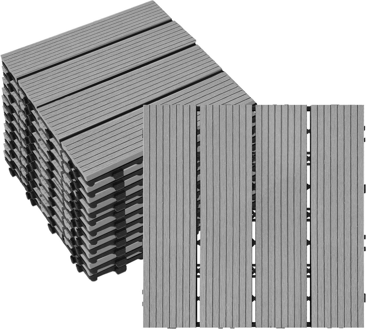Terrastegels WPC - Kunststof kliktegels Houtlook tegels - Buitenruimte inrichten - Antislip en vorstbestendig - 30 x 30 cm - Grijs