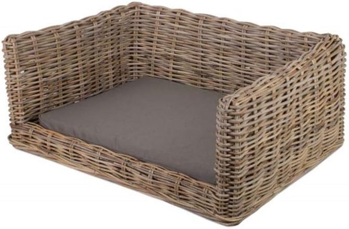 Hondenmand Rotan - Hondenbankje Hondenmeubel - Comfortabel Rusten - Handgemaakt Kubu Grijs - 77 x 57 x 32 cm - Grijs
