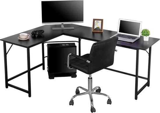 L-vormig bureau - Hoekbureau PC tafel - Thuiswerken studeren - Omkeerbaar ontwerp - 66 inch - Zwart — afbeelding 5