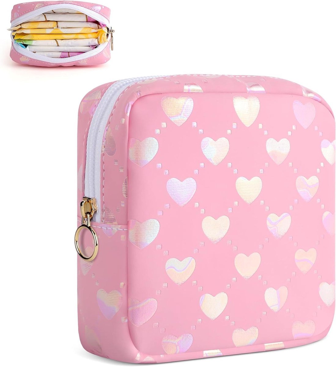 Opbergtas Maandverband - Menstruatietasje Pouch - Hygiënisch Opbergen - Huidvriendelijk Leer - 13 x 13 cm - Roze