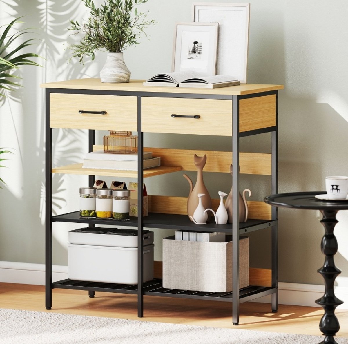 Dressoir Met 2 Lades En 3 Open Vakken 90 Bij 40 Bij 91 Cm Natuurlijk Hout Met Stalen Frame Voor Keuken En Woonkamer