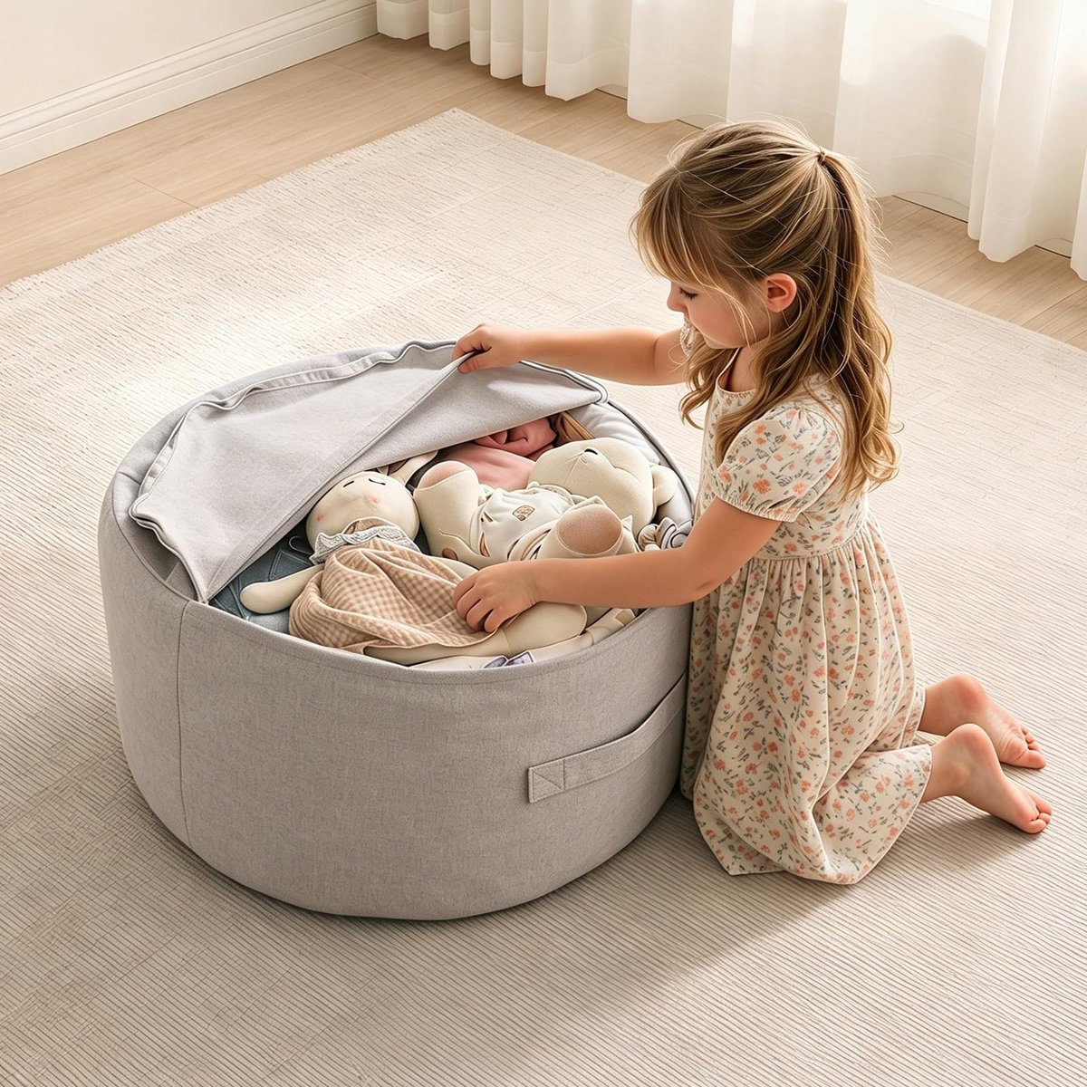 Pluche opslag 60 cm x 30 cm voor het opbergen van pluche dieren als zitzakhoes zonder vulling voor kinderkamer, vloerbank, vloerkussen, kinderen, vloermatras (grijs)