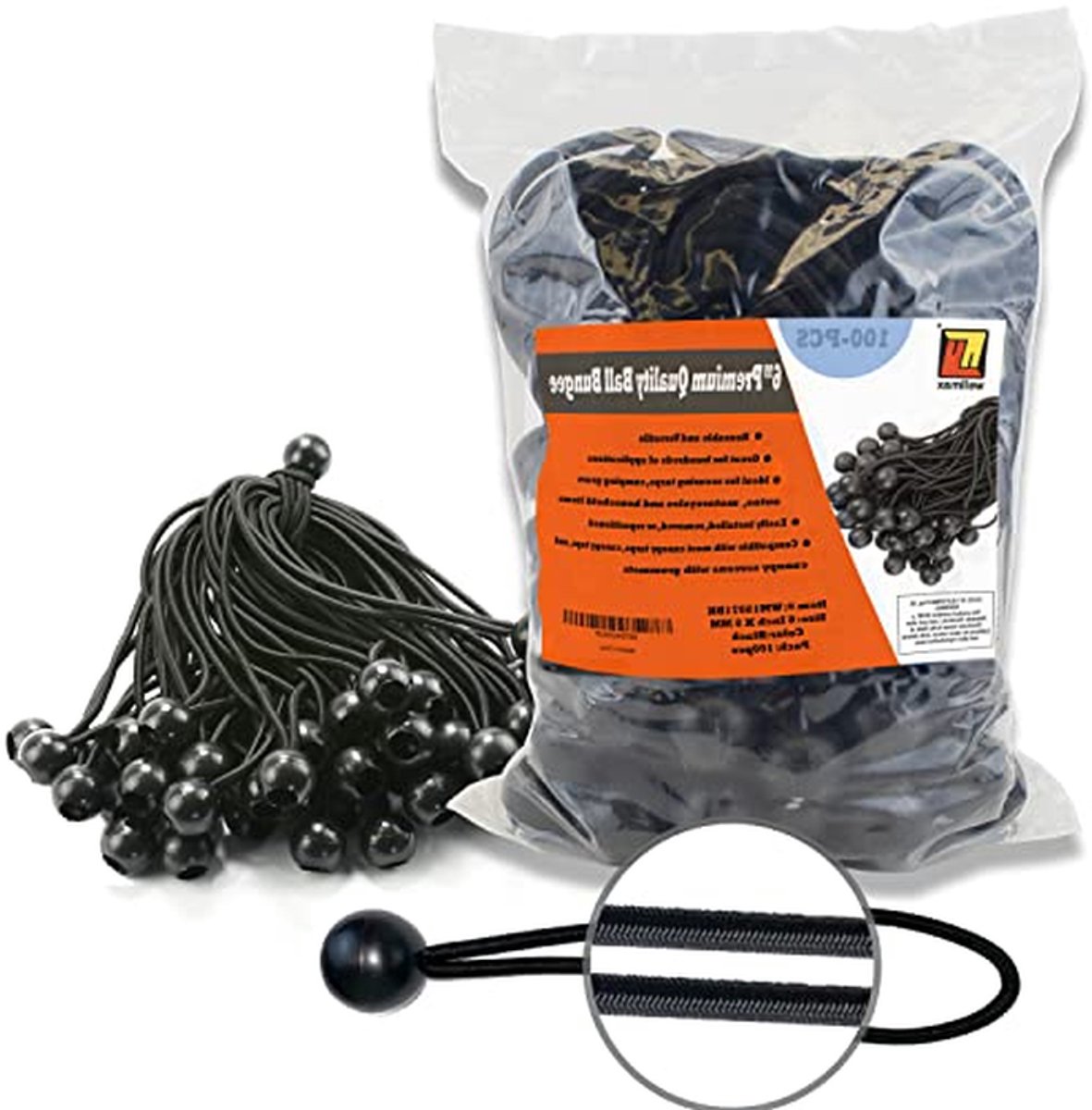 100-Pack Heavy Duty Bungee Koorden 15,5 cm - Ideaal voor Kamperen en Tie-Downtoepassingen