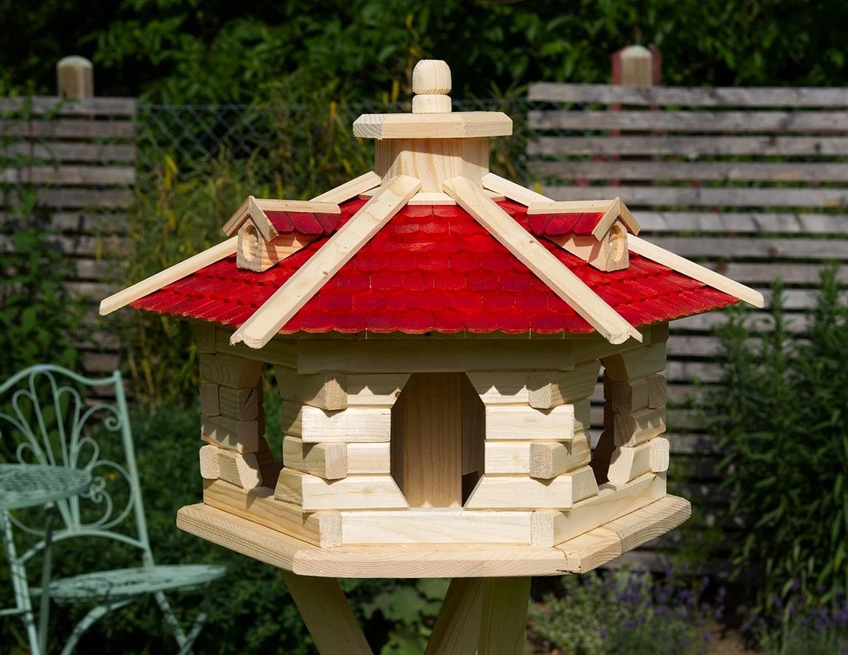 Vogelhuis V16 - Vogelnestkastje Voederhuis - Vogels Voeren - Handgemaakt Weerbestendig - dak 48 cm hoogte 33 cm - Rood