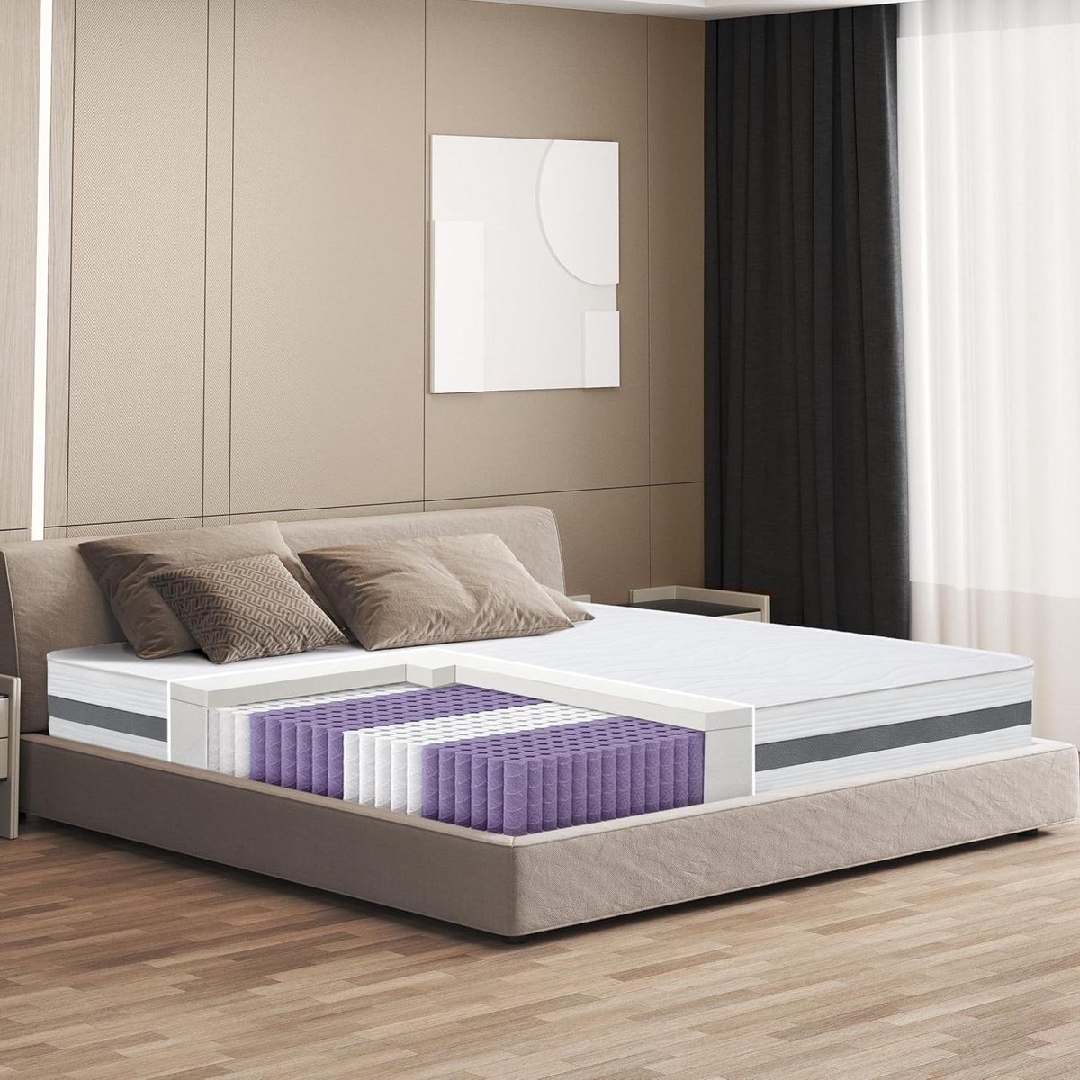 Matras met Pocketvering - Verenmatras Orthopedisch - Gezond Slapen - Onafhankelijke Veren - 170 x 190 cm - Wit Grijs