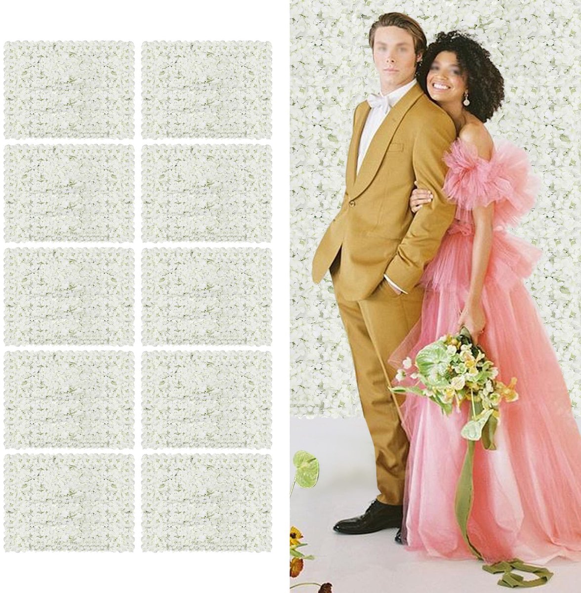 Bloemenwandpanelen, kunstbloemen, wandachtergrond, decoratie, romantische bloemenachtergrond, 60 x 40 cm, zijden bloemenwand voor bruiloft, feest, huis, tuindecoratie