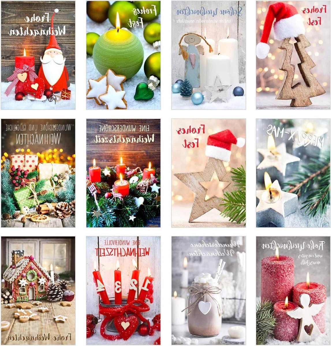 Kerstkaarten Set - Wenskaarten Kerst - Kerstdagen Vieren - Designer Premium Kaarten - 115 x 17 cm - Set 4