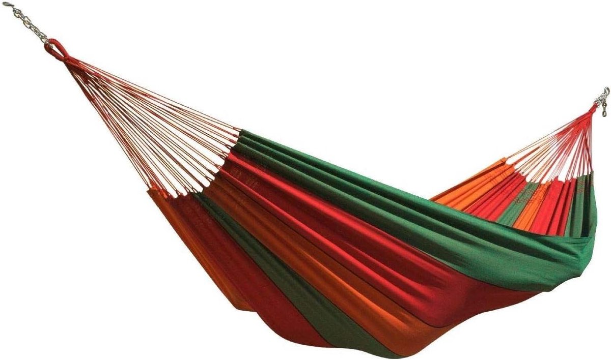Hangmat Katoen - Zuid-Amerikaanse Hangmat - Ontspannen in de tuin - Handgemaakt uit Brazilië - 400 x 170 cm - Meerkleurig