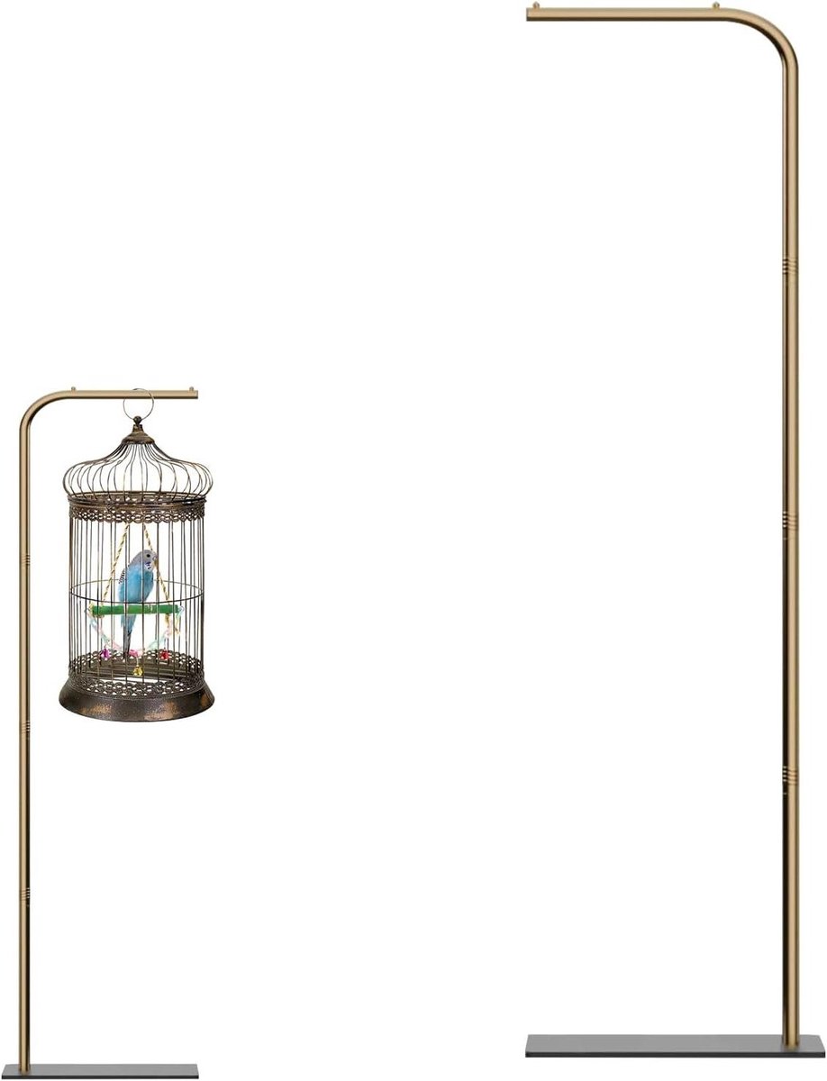Vogelkooistandaard - Hangstandaard Vogelkooi - Vogels Houden - L-vormig Ontwerp - 67 inch hoog - Goud