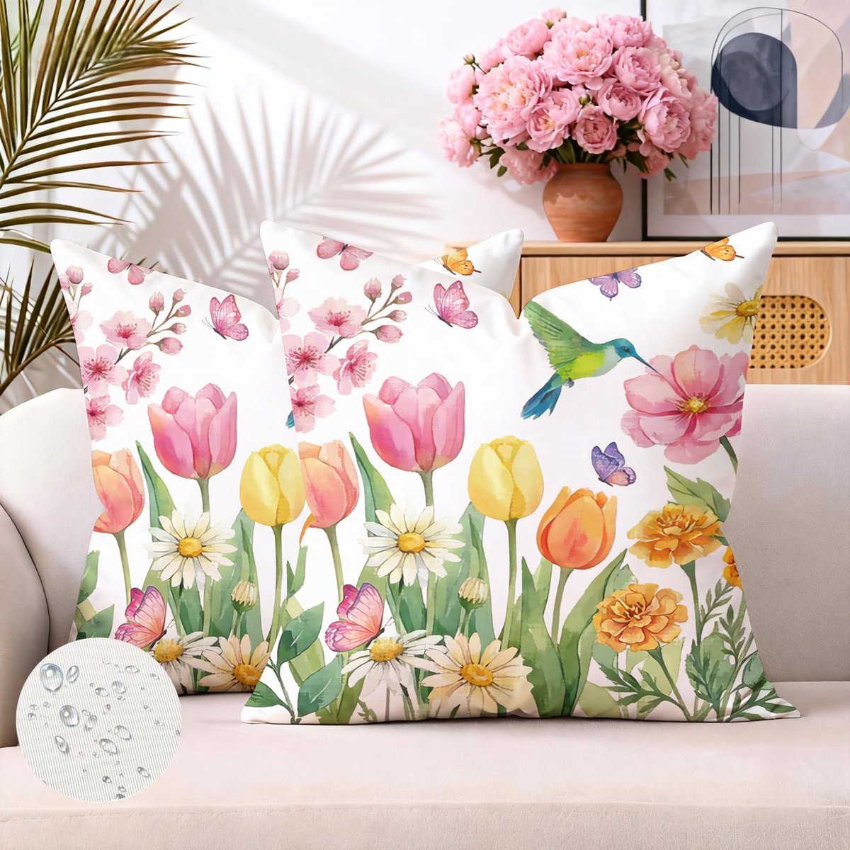 Kussenhoezen voor buiten, waterdicht, linnen, bloemenpatroon, decoratief, moderne print, kussenslopen voor patio, tuin, terras, stoel, balkon, bank, woonkamer, slaapkamer, tuin, terras, stoel