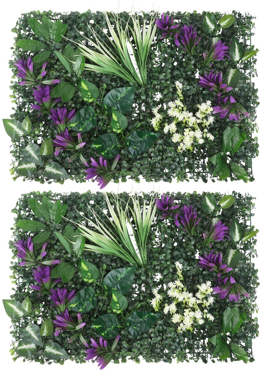 Kunstplantenwandpanelen, 60 x 40 cm, groene kunstplanten aan de muur, realistische plantendecoratie, geschikt voor binnen en buiten, muur, balkon, tuin, bruiloft (C17)