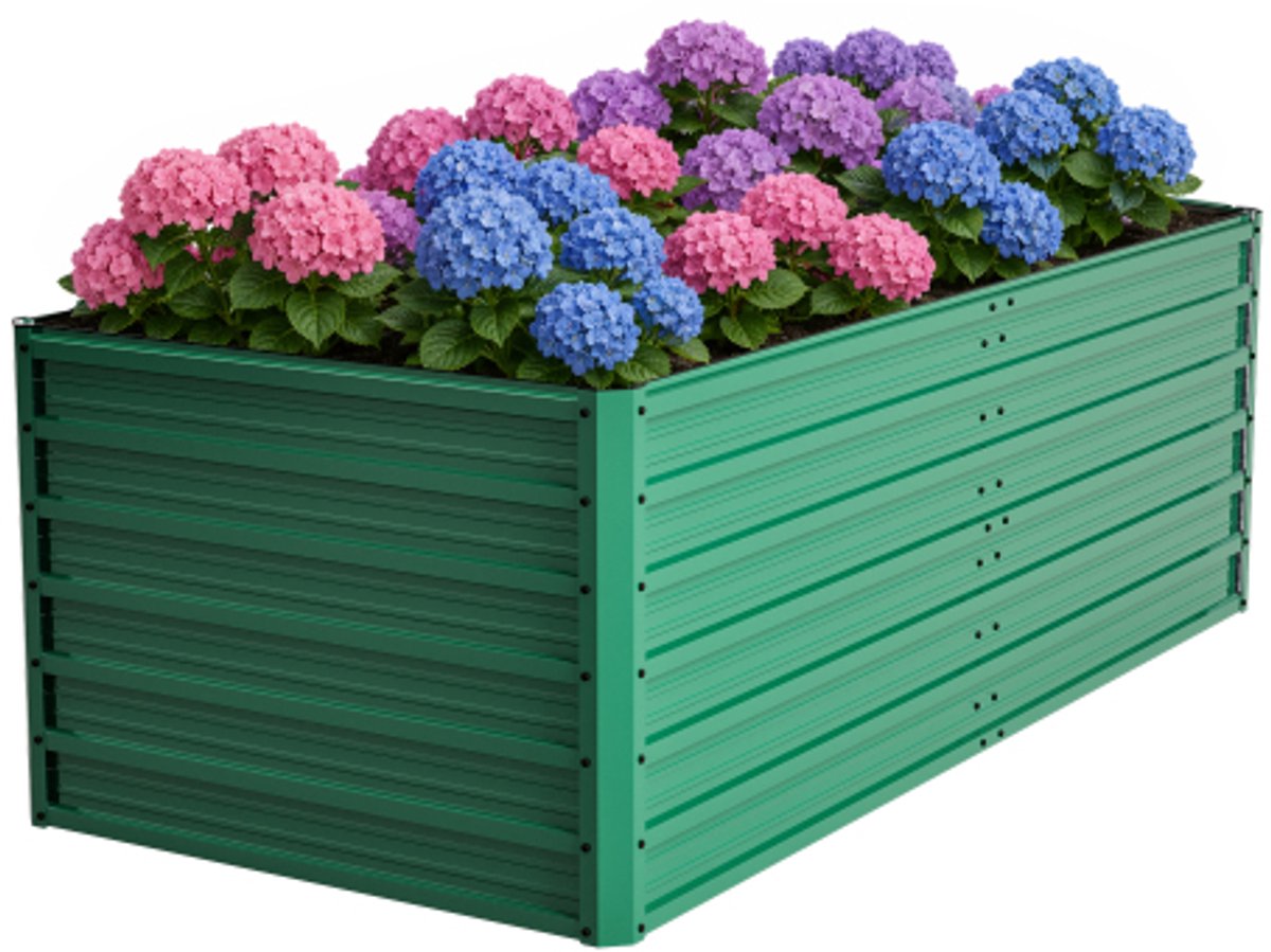 Lemlit Metalen Verhoogde Plantenbak - Moestuinbak en Kweekbak met Open Bodem - 190x90x64 cm - Weer- en Roestbestendig voor Tuin Terras - Groen