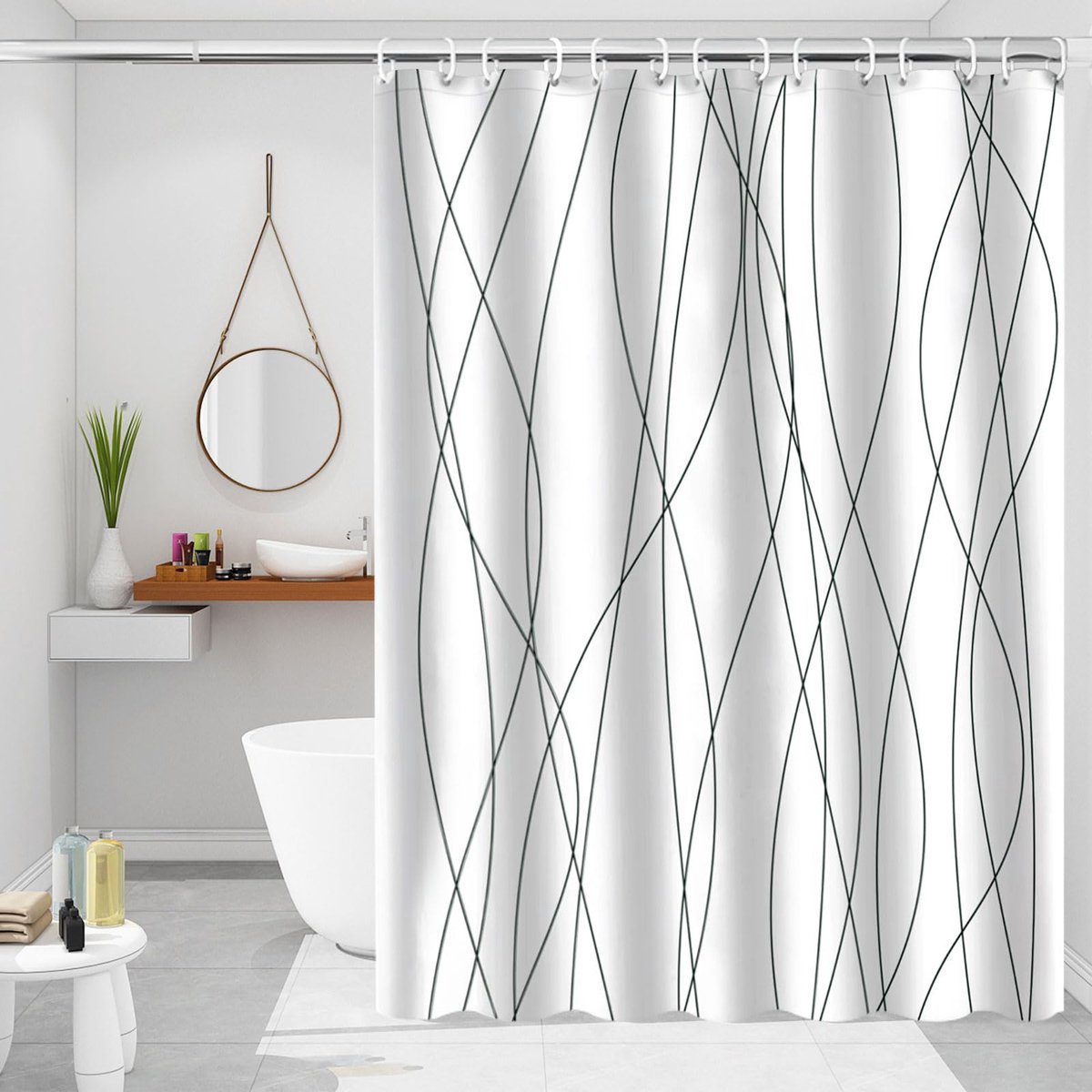 Douchegordijn, 180 x 180 cm Badgordijn, Douchegordijnen | met Duurzame Metalen Ringen en 12 Haken, Waterdicht, Schimmelwerend, Antibacterieel, Wasbaar, Sneldrogend, voor Badkamer