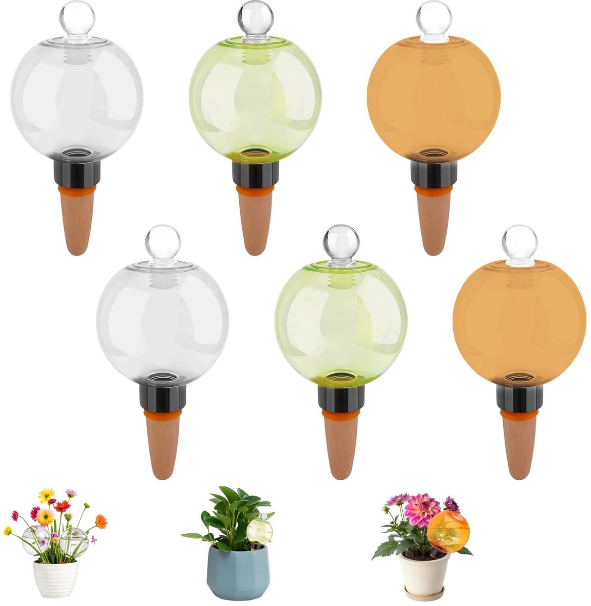 6 stuks irrigatieballen voor planten, 500 ml, automatische plantenirrigatie met stoppen, transparante waterdispenser planten voor kamerplanten, balkon, tuin en indoor planten bewatering (A)