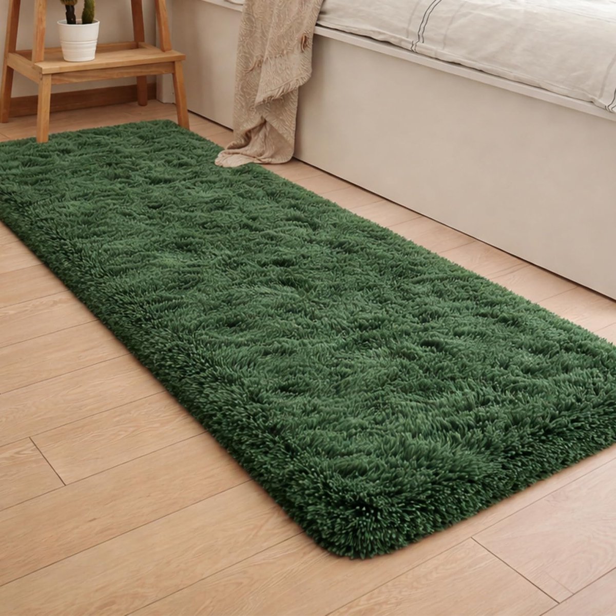 Vloerkleed voor de woonkamer – Wasbaar & antislip, Fluffy Shaggy hoogpolig tapijt, zacht & comfortabel voor slaapkamer, kinderkamer & hal, 200 x 300 cm, donkergroen