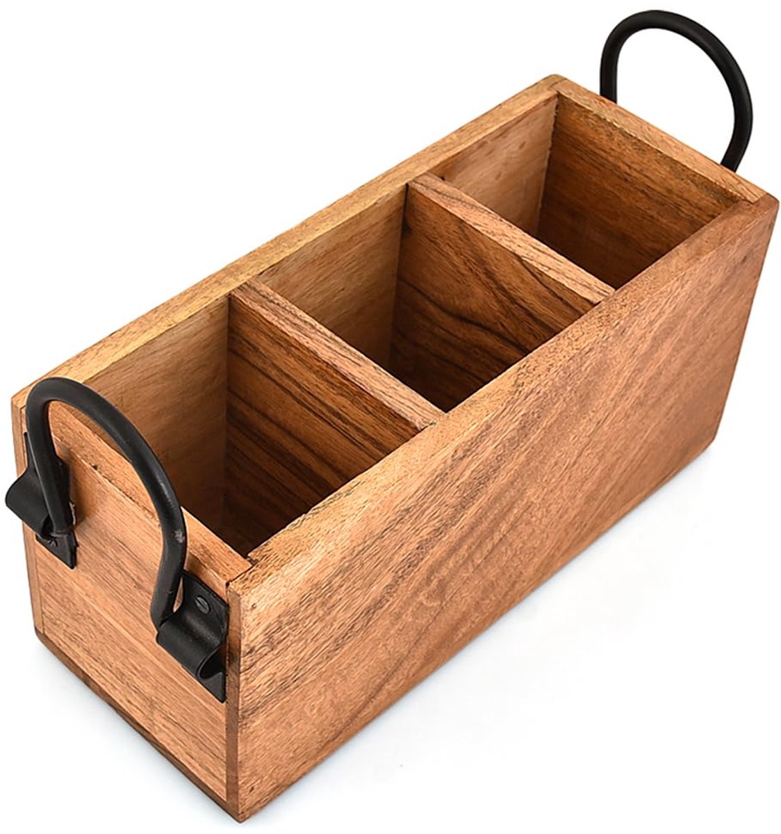 Bestek Organisatoren Acacia Hout 3 compartimenten Gebruiksvoorwerp Opslag Organizer Aanrecht voor Zilverwerk Vork Lepel (9" X 3,5" X 4")