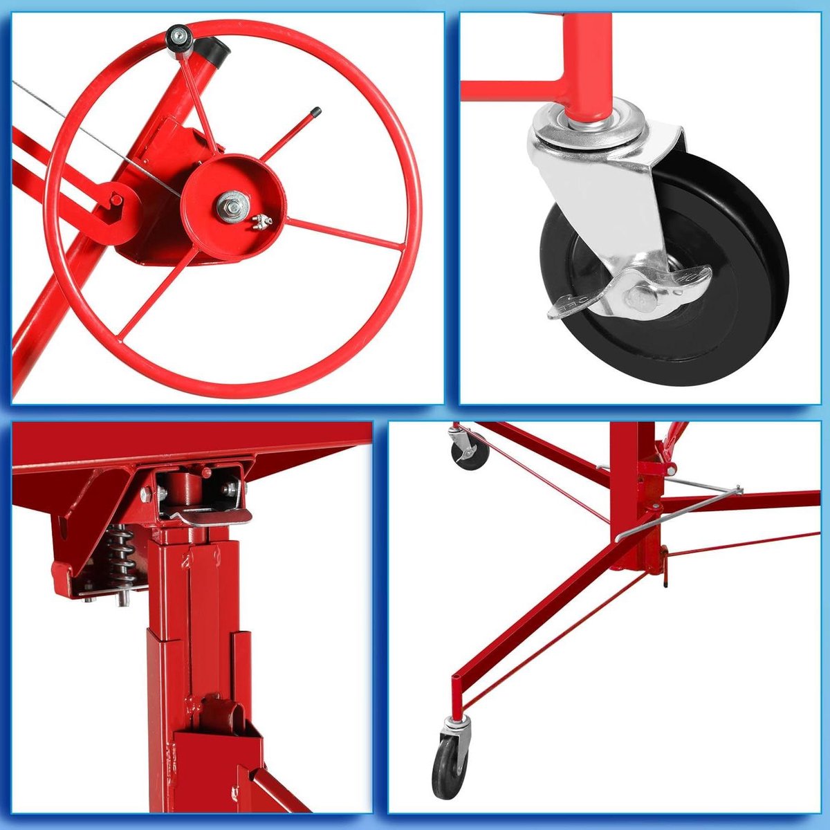 Plaatheffer Droogbouw - Gipsplatenlift Montagehulp - Plafond Montage - Kantelbaar 68 kg - 140-350 cm - Rood
